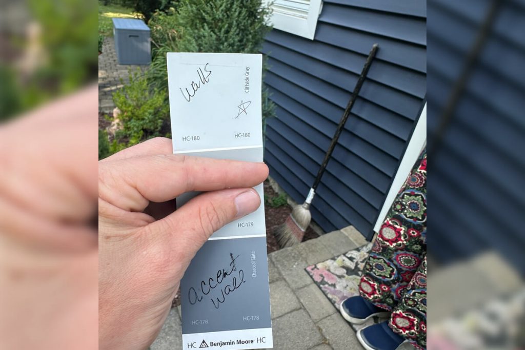 Exterior painting color consultation using Benjamin Moore swatches by Willow Tree Painting & Home Improvement in Warwick, NY.