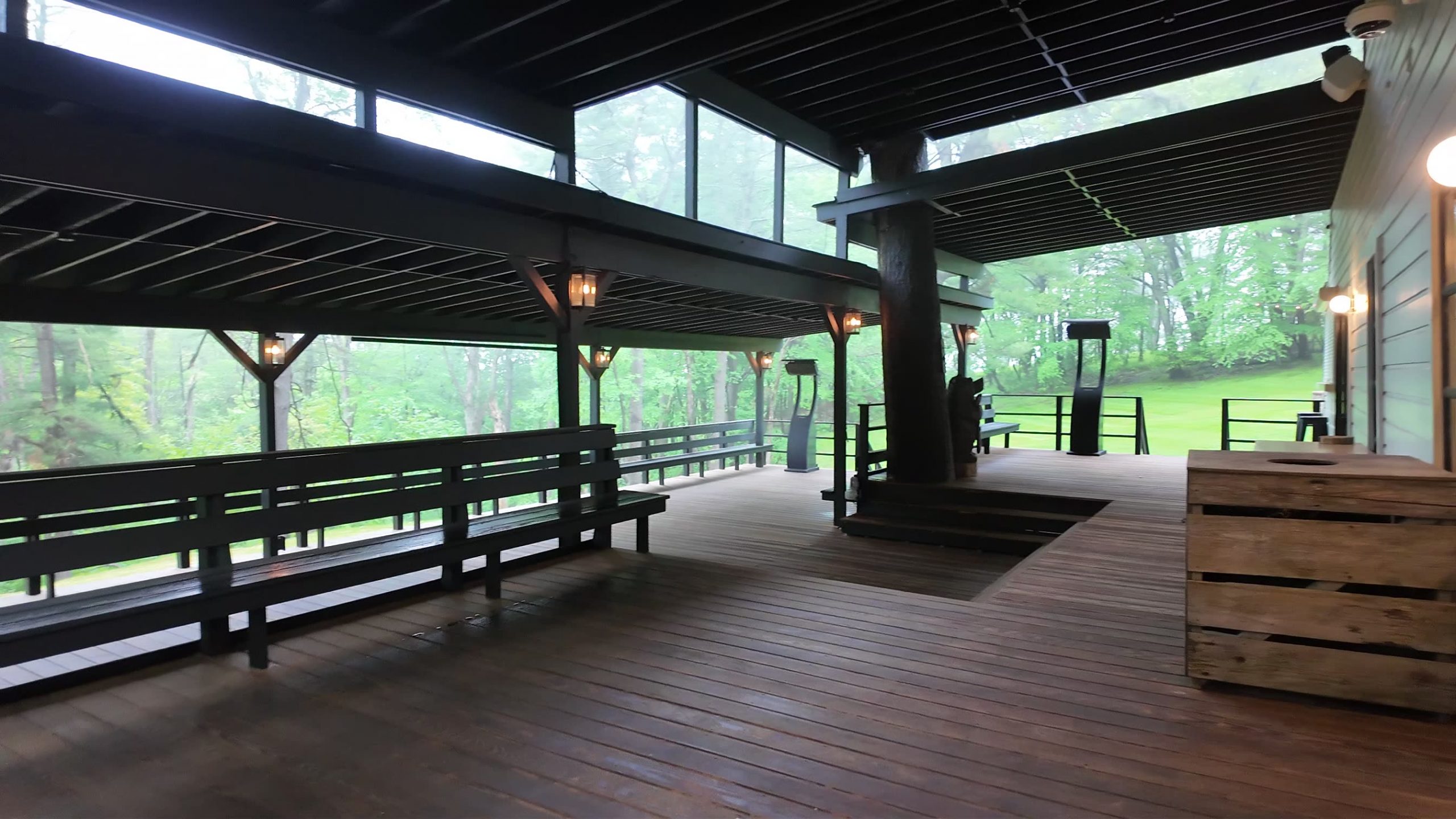 Professional Deck Staining and Exterior Commercial Painting New York New Jersey on a large covered outdoor patio structure.