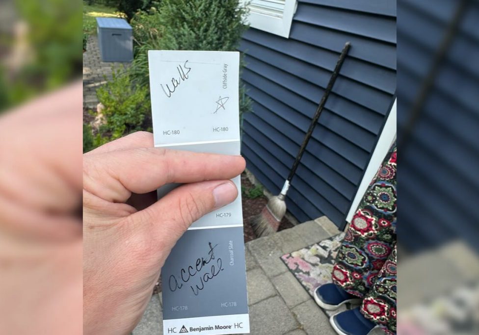 Exterior painting color consultation using Benjamin Moore swatches by Willow Tree Painting & Home Improvement in Warwick, NY.